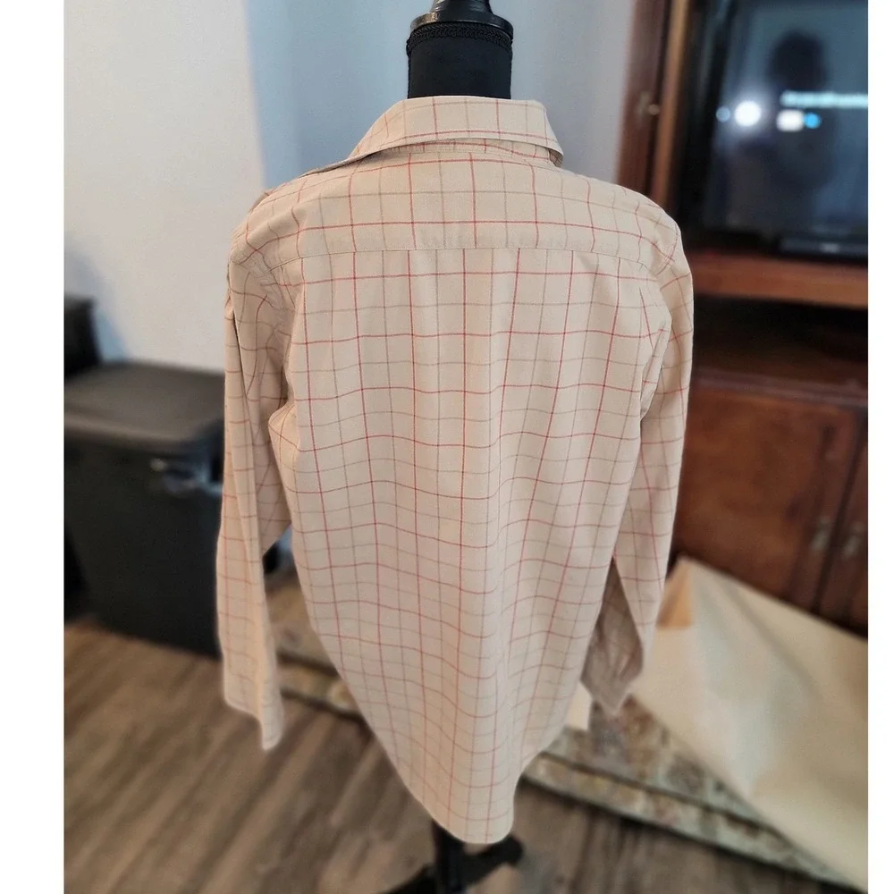 Banana Republic Mens Tan Red Windowpane Plaid Button Down Shirt Size M